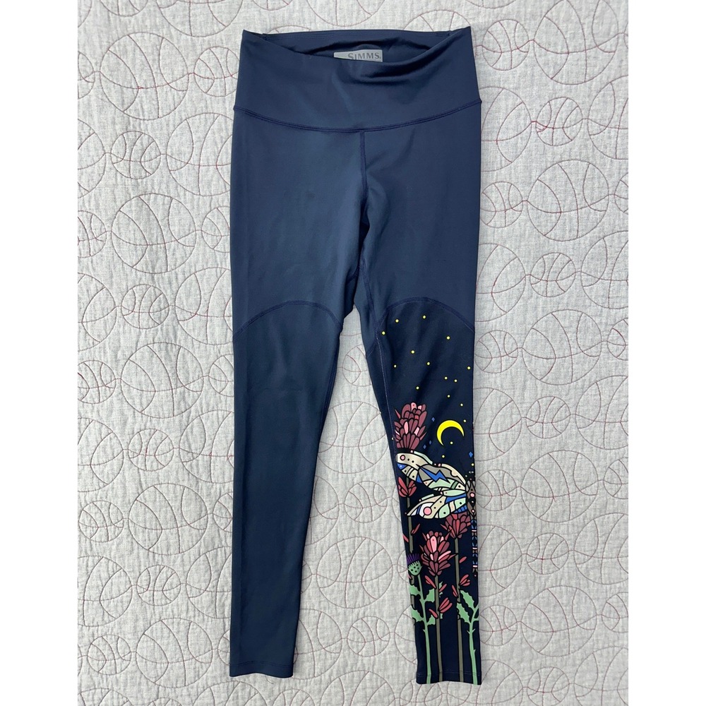 Simms‎ BugStopper Leggings Navy Blue Floral Insect Graphic / Womens Small